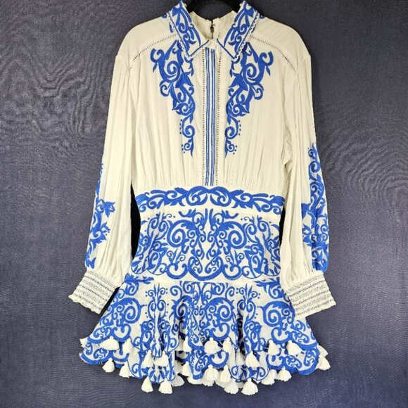 NEW Alice + Olivia Loryn Cotton Embroidered Mini Dress Size 12 #1534 - Picture 5 of 11